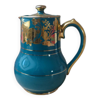 Old and rare green Sadler ceramic coffee maker with gold patterns, Vintage 1950 English coffee maker