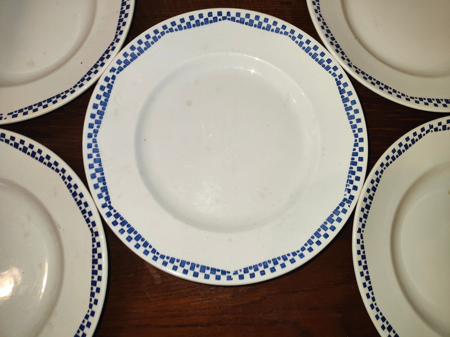 5 flat plates Moulin des loups and Hamage Orchies France blue 50s