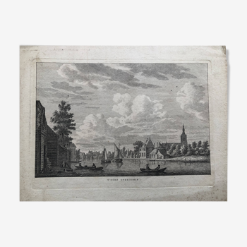 Gravure eau-forte T'dorp Overschie, village hollande, par Hendrik  Roosing, 1790