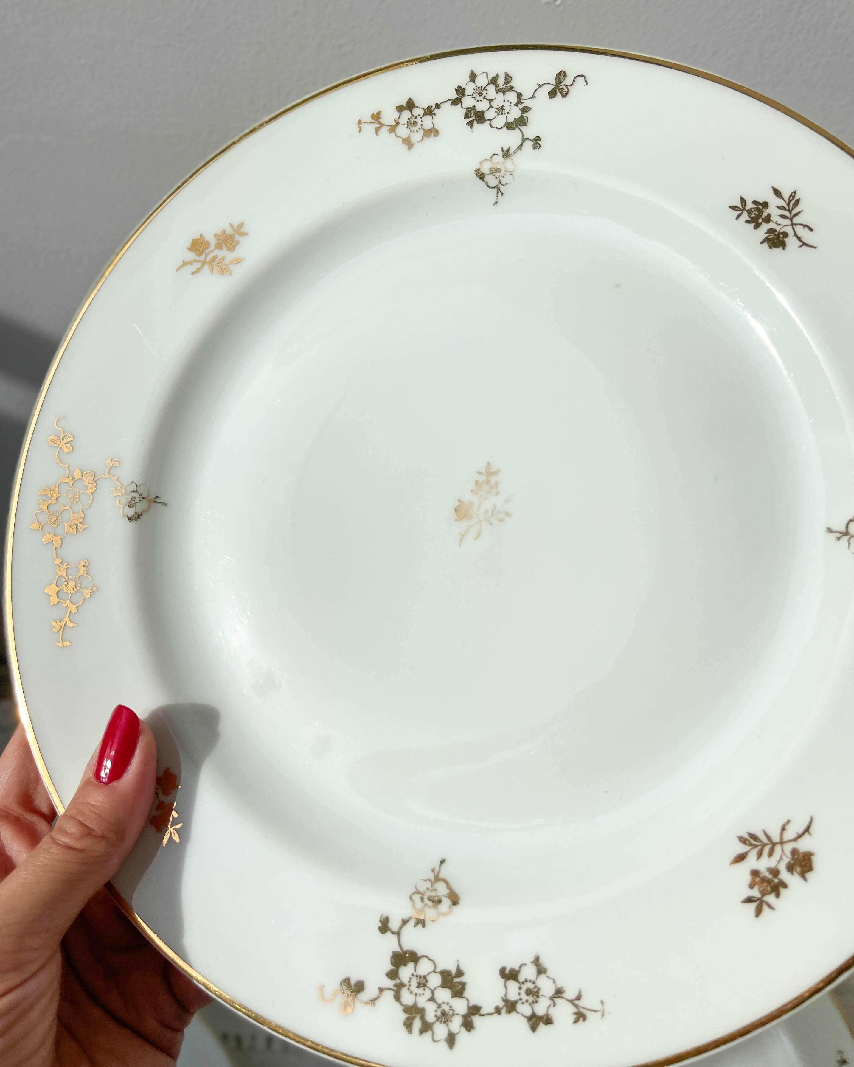 6 flat plates porcelain Limoges golden white
