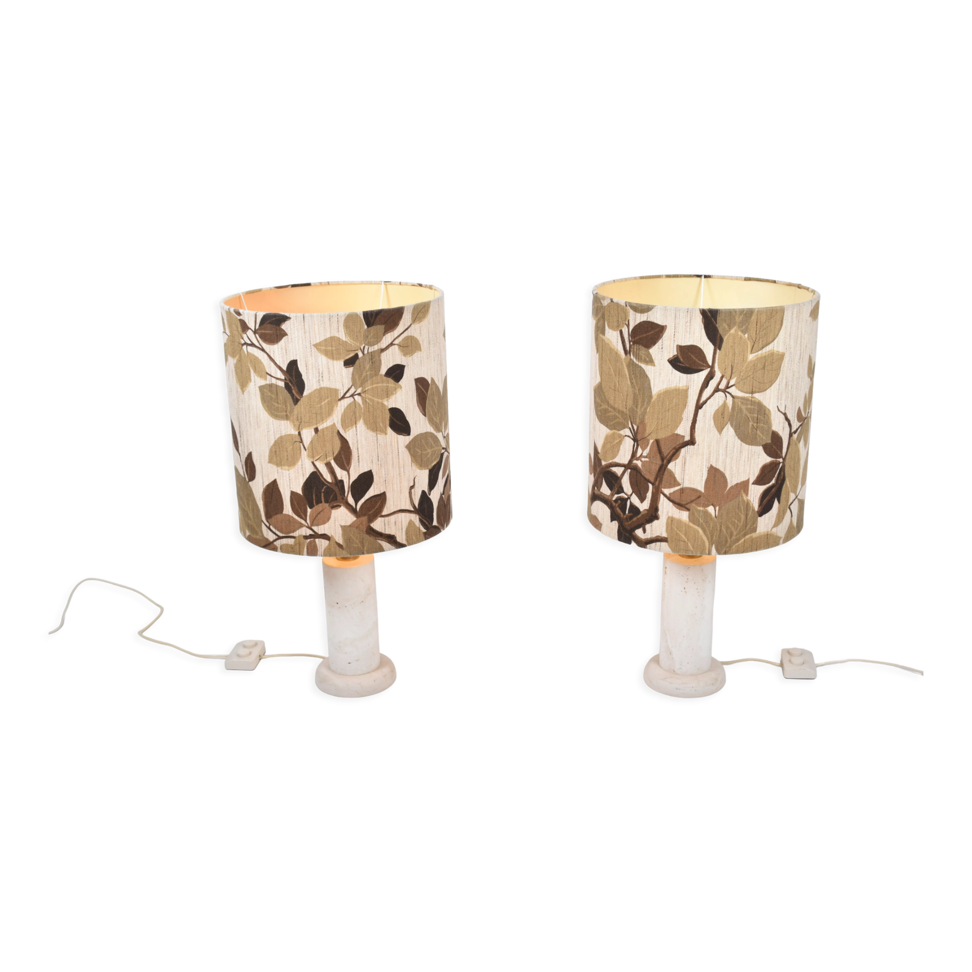 Pair of travertine lamps with three lights, Italy, 1970