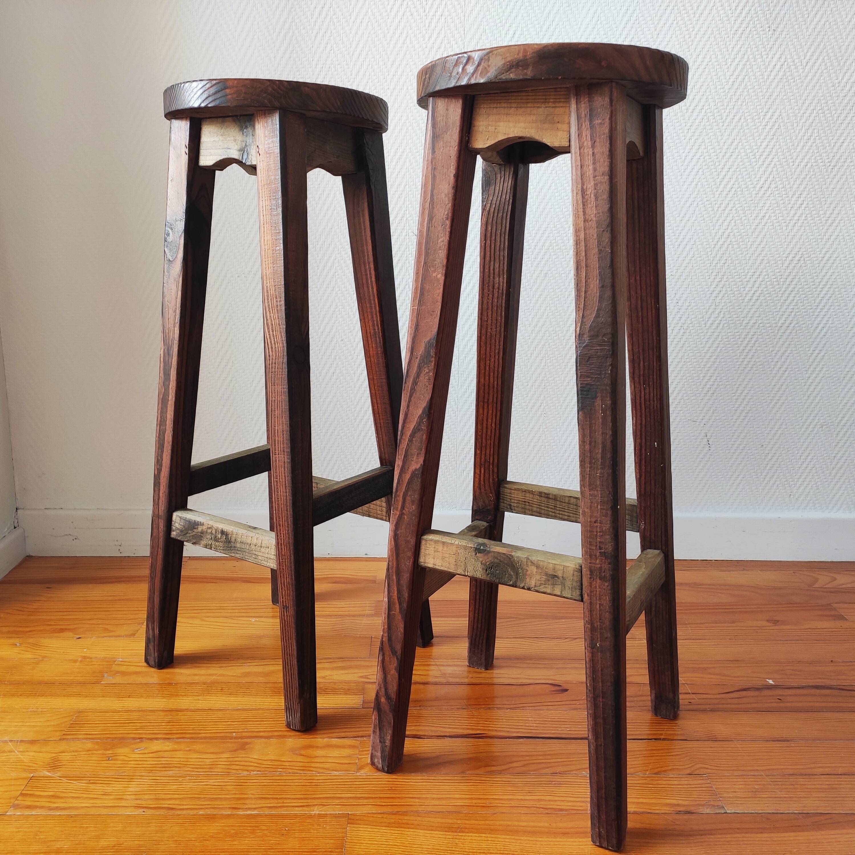 Pair of vintage brutalist stools 1950/60