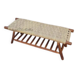 Moroccan bench with hand-woven palm leaf cord
