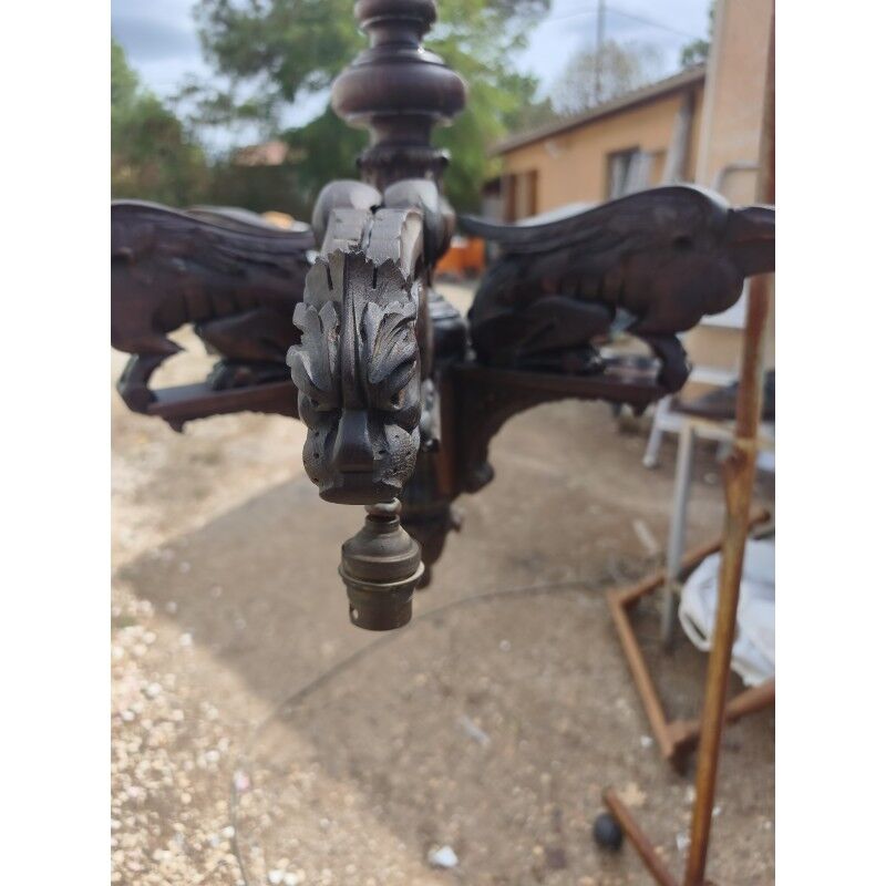 Oak chandelier in neo-Gothic style