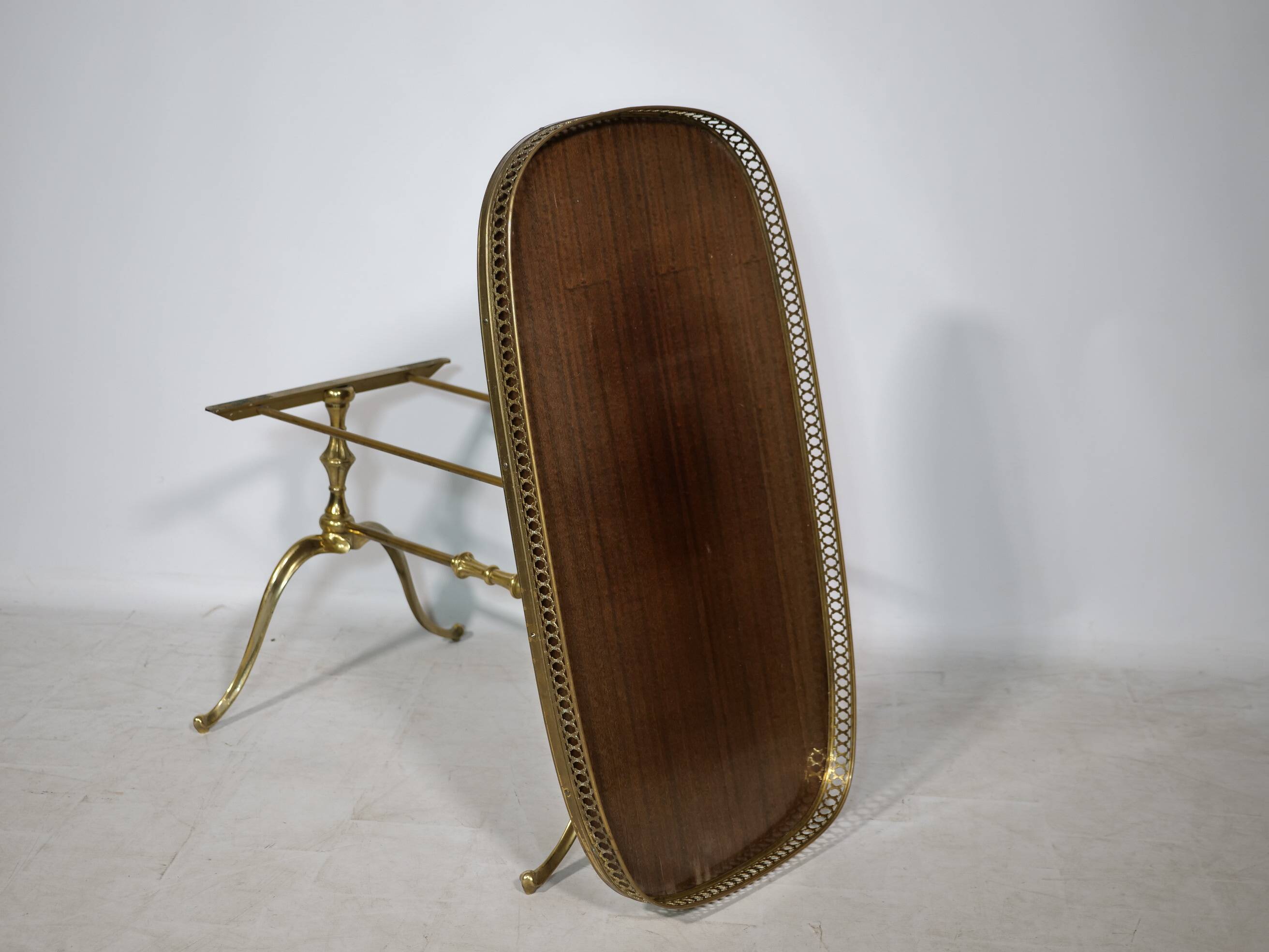 Regency Brass and Teak Bar Side Table with Removable Tray, 1960s