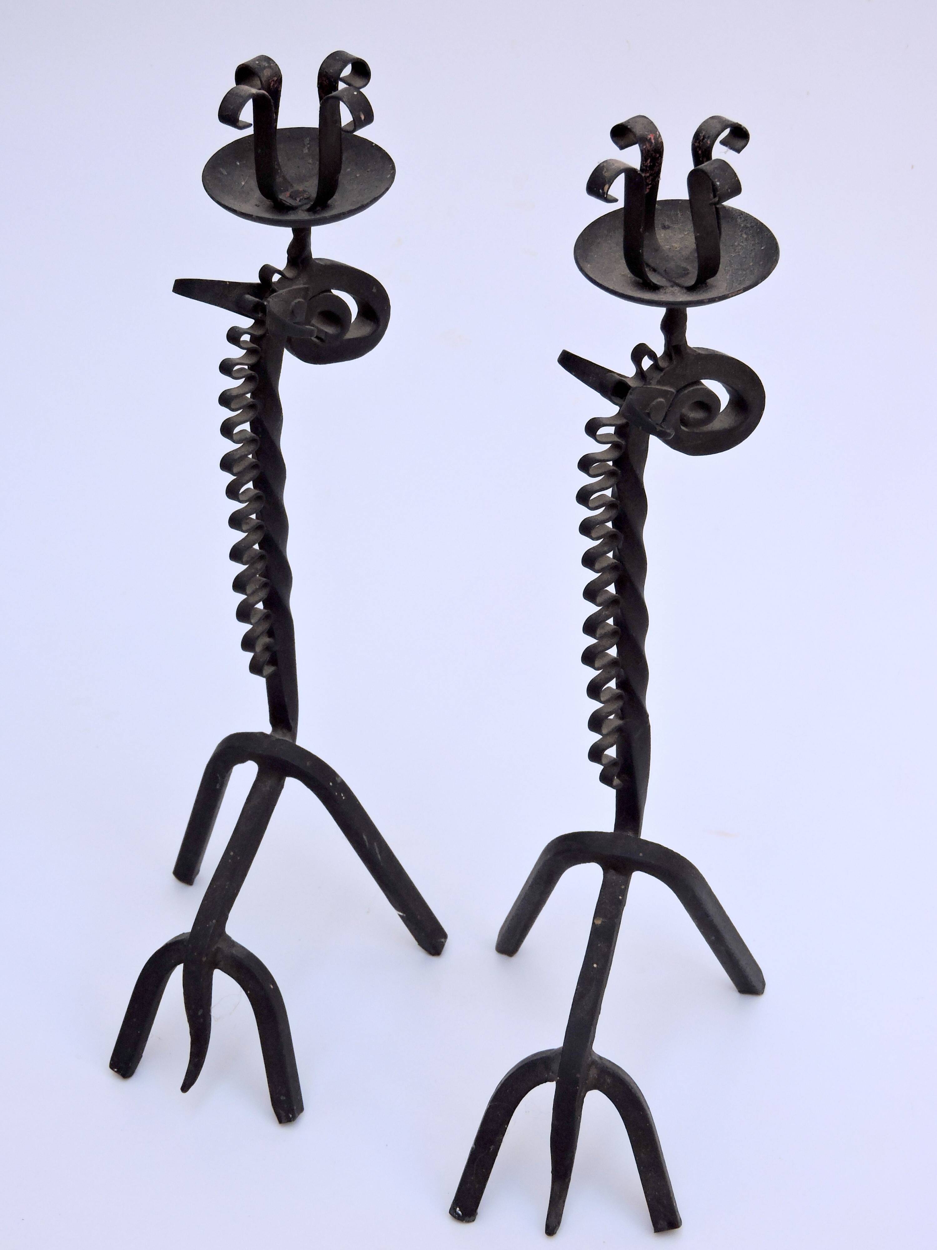 Pair of vintage candle holders zoomorphic wrought iron giraffe
