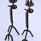 Pair of vintage candle holders zoomorphic wrought iron giraffe