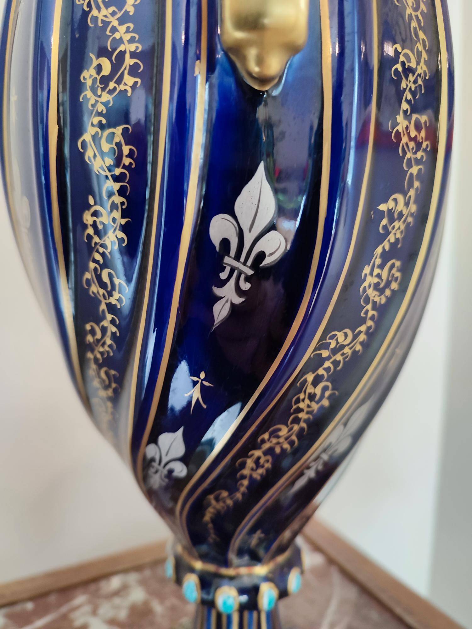 Two-handled baluster vase in late 19th century earthenware from the Gustave Asch factory (1856-1911)