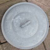 Old galvanized zinc trash can with lid
