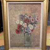 Bouquet/landscape, double reversible painting signed A. Viret