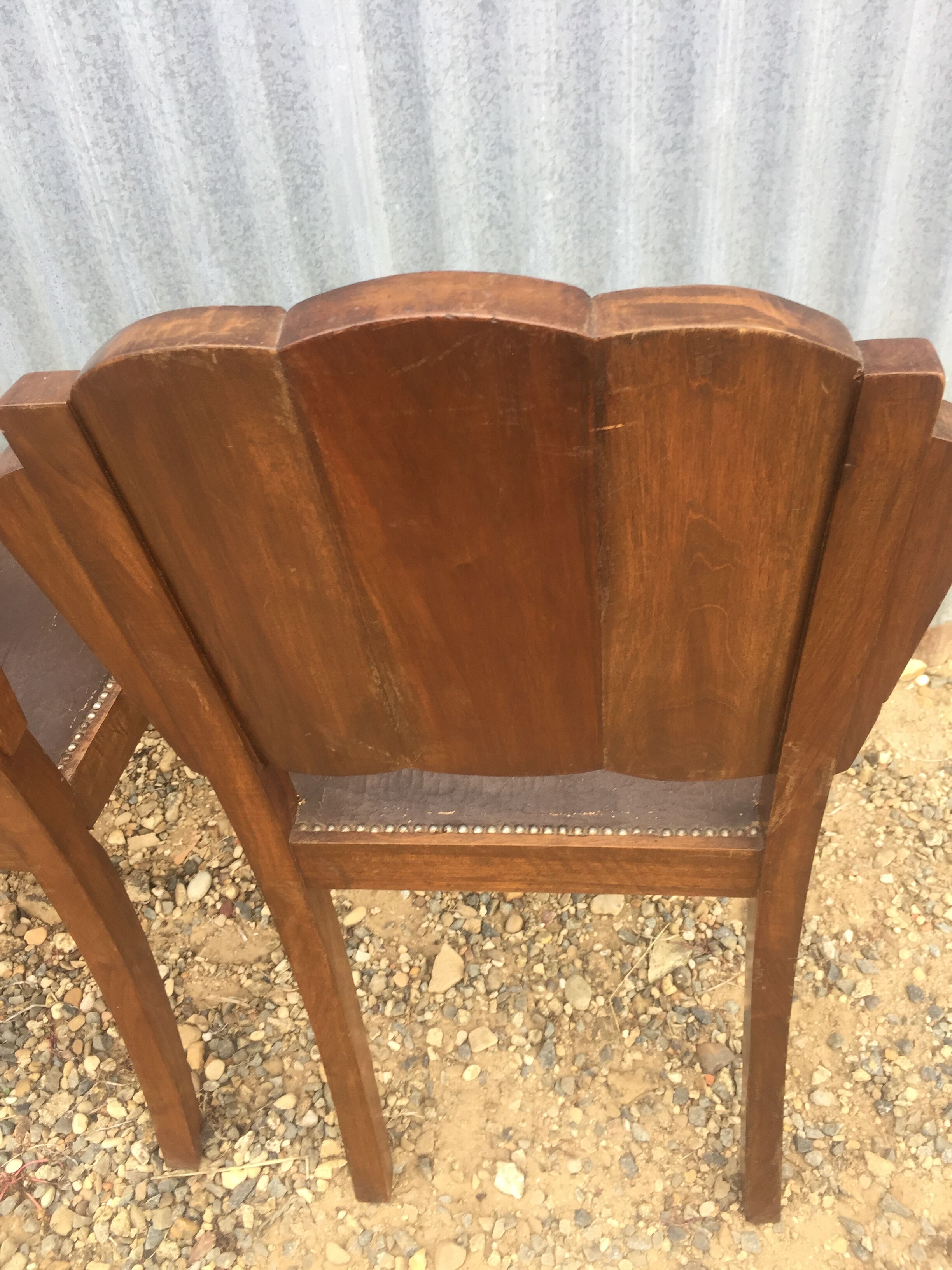 4 wooden and leather chairs art deco