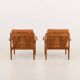 Rare Grete Jalk teak lounge chairs in aniline cognac leather for Cado