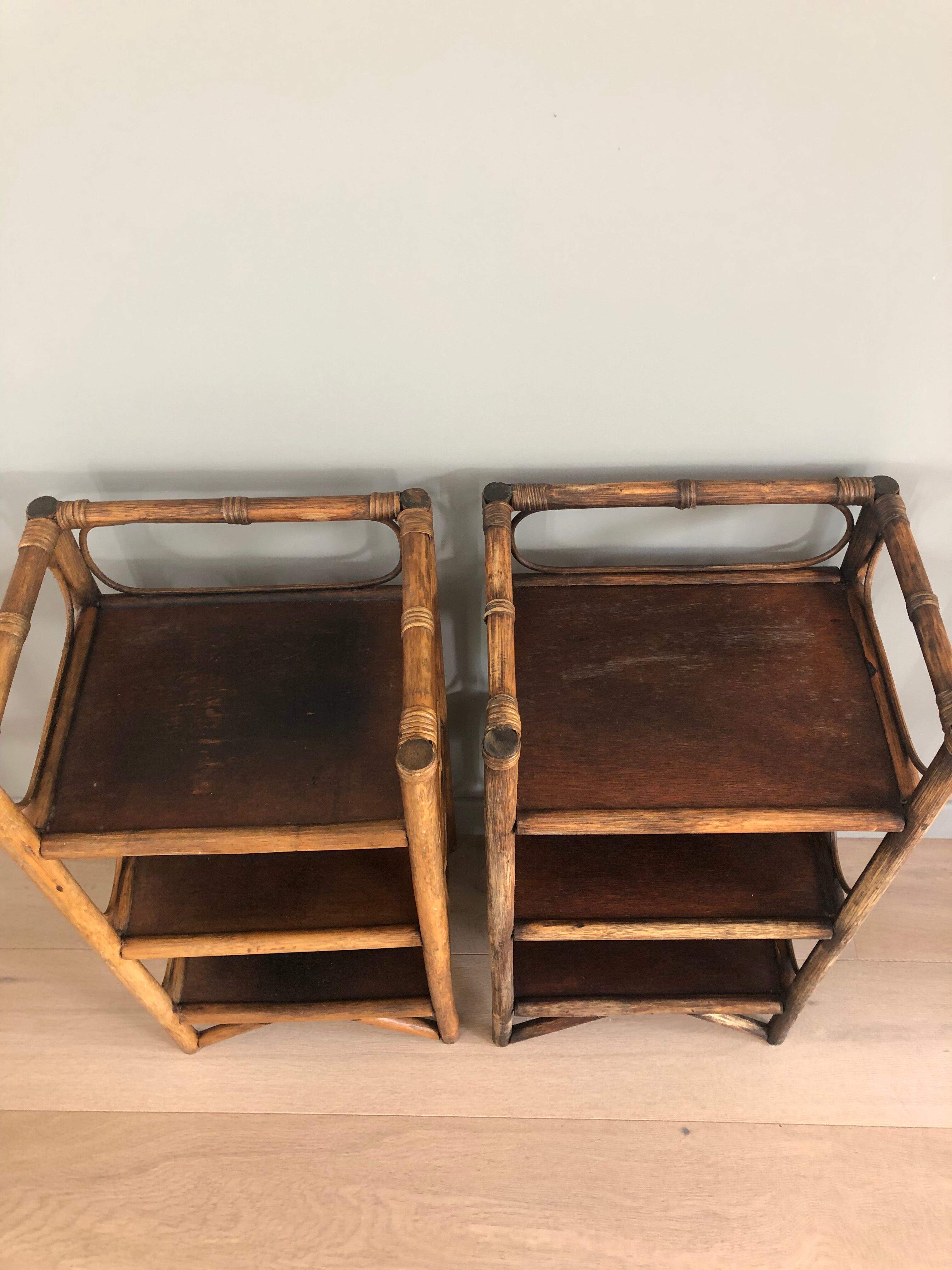 pair of vintage rattan bedside