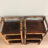 pair of vintage rattan bedside
