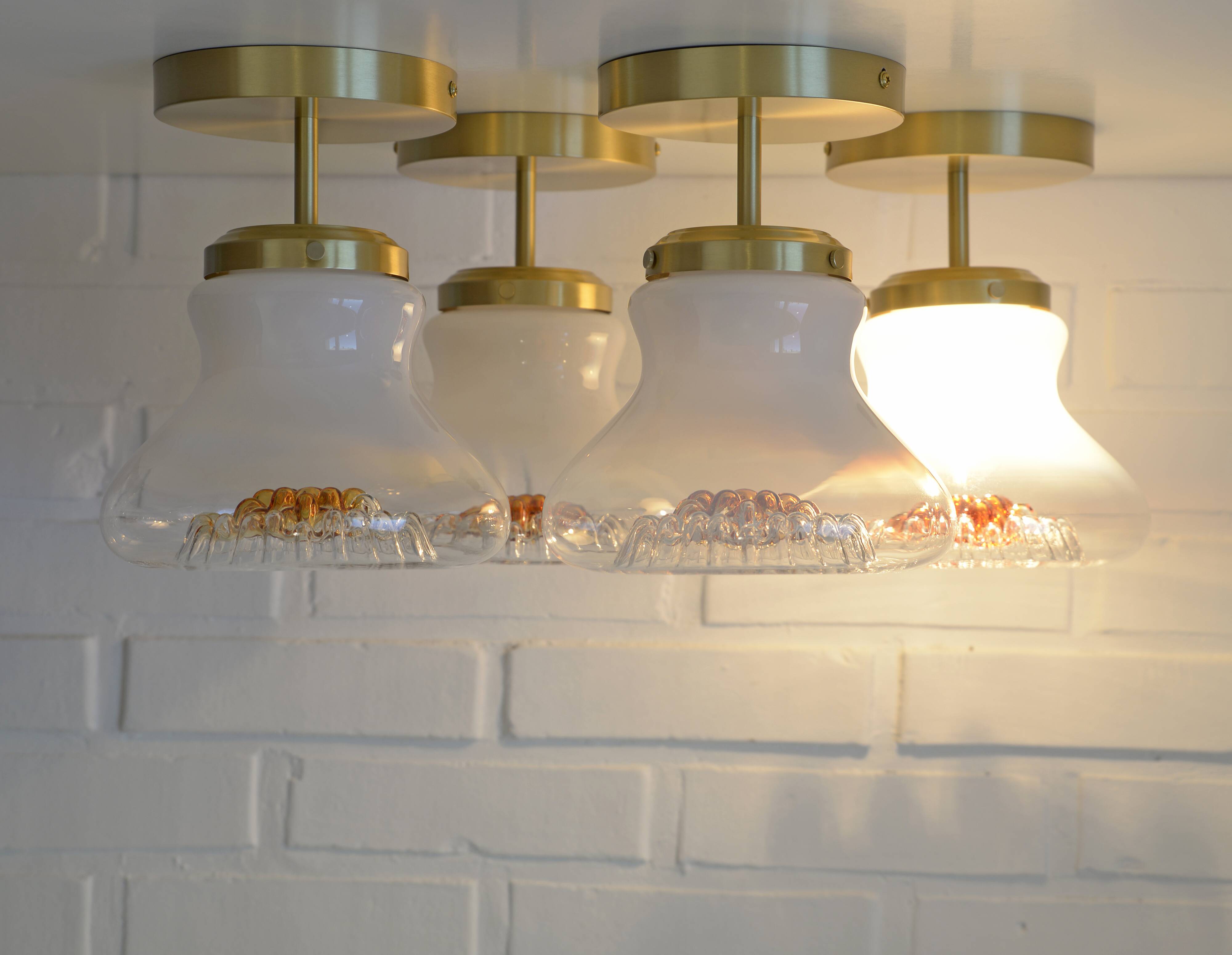 Set of 4 Vintage Sconces Flush Mount Mazzega Murano Glass Ceiling Lights