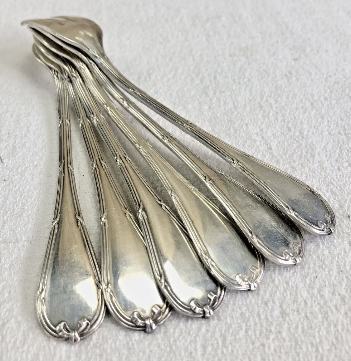 6 oyster forks Christofle crossed ribbons silver metal