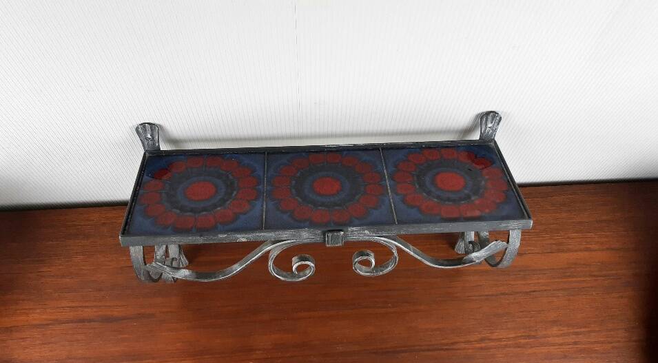 Wrought iron and ceramic shelf – Germany, 1970s