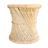 Tabouret en rotin et corde vintage 1950