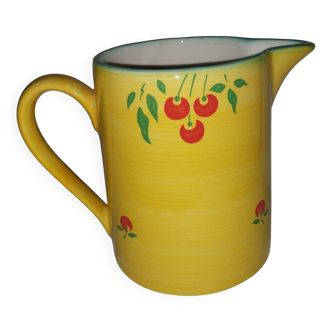 superb jug carafe pitcher Luneville France vintage cherry pattern