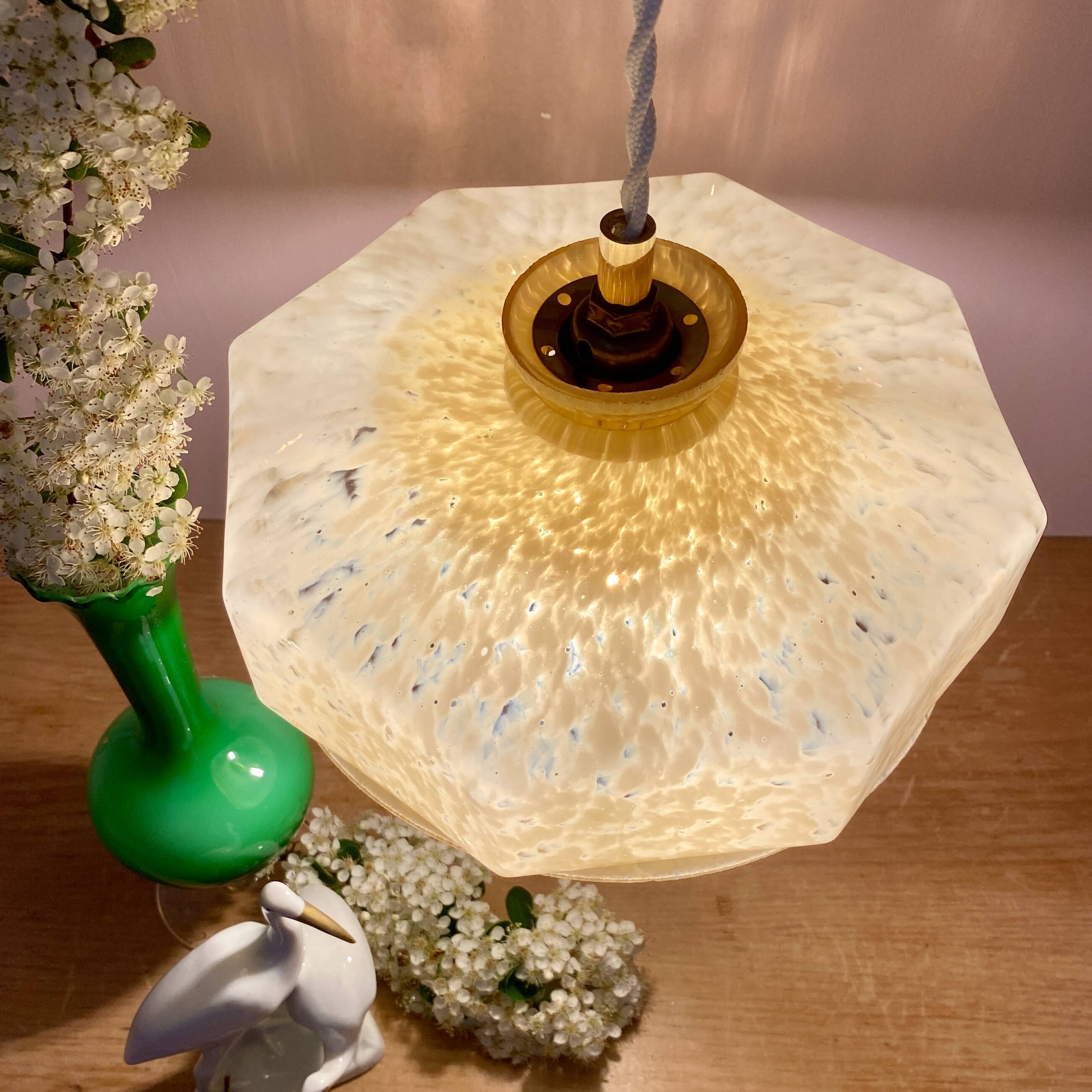 Vintage yellow Clichy glass lampshade pendant light