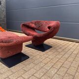 Artifort Ribbon chair by Pierre Paulin + Ottoman, Pierre Frey fabric