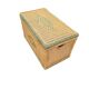 Large vintage wicker chest with green decoration.
