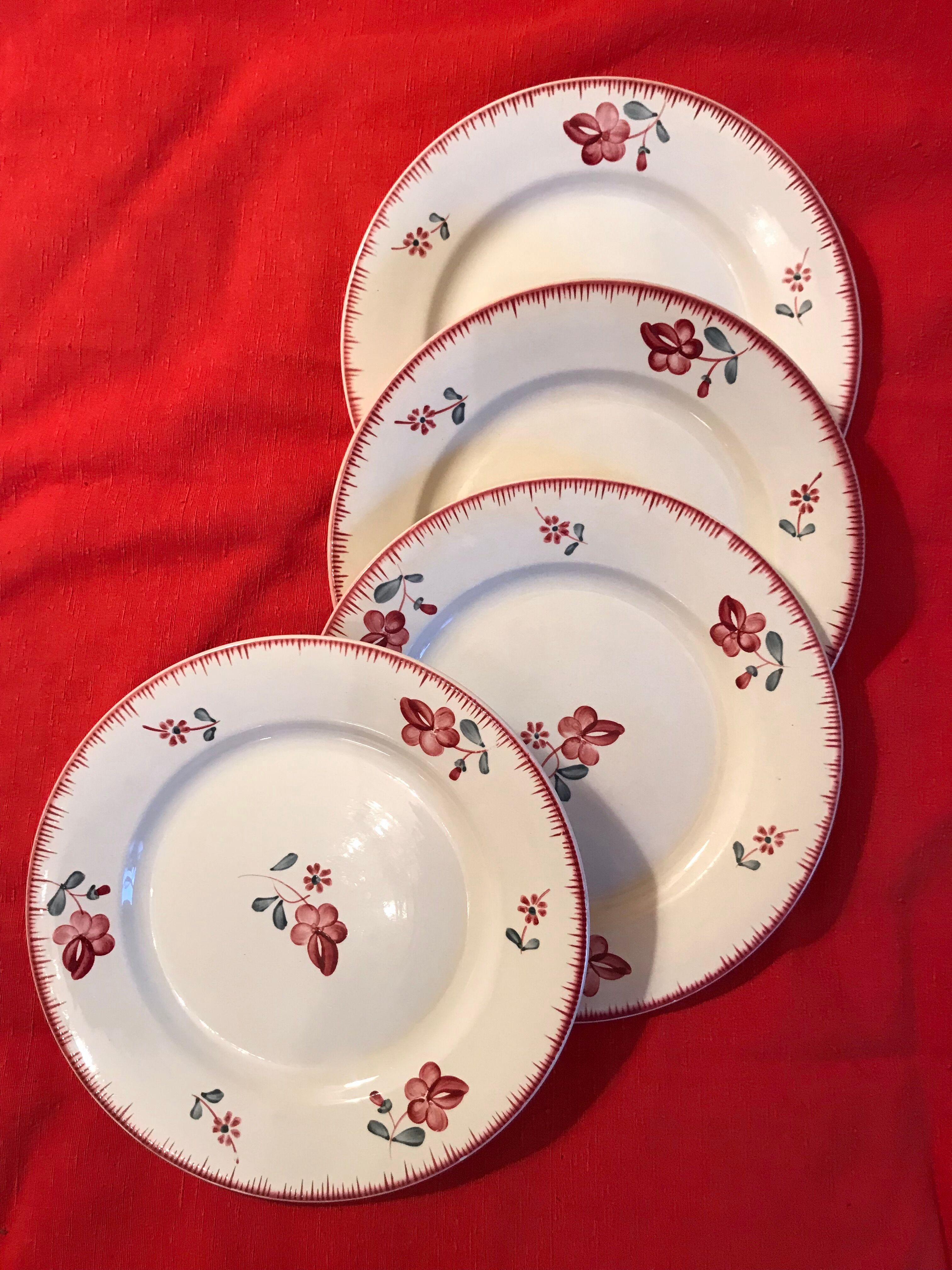 Plates Digoin Sarreguemines fleuries 19th century series Margaret pink flowers