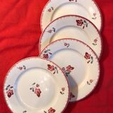 Plates Digoin Sarreguemines fleuries 19th century series Margaret pink flowers