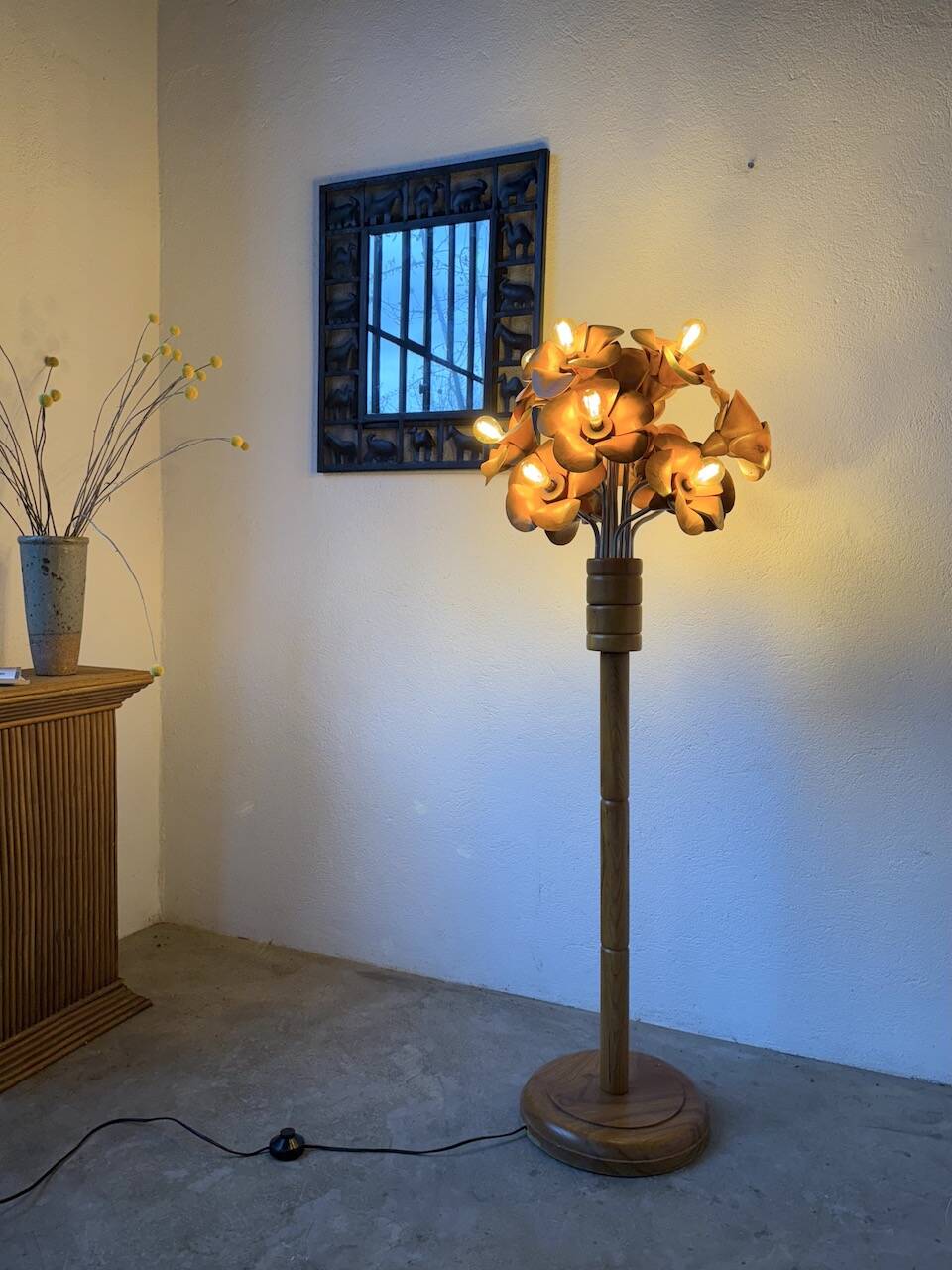 Ornamental floor lamp with "flower" patterns from the 1970s.