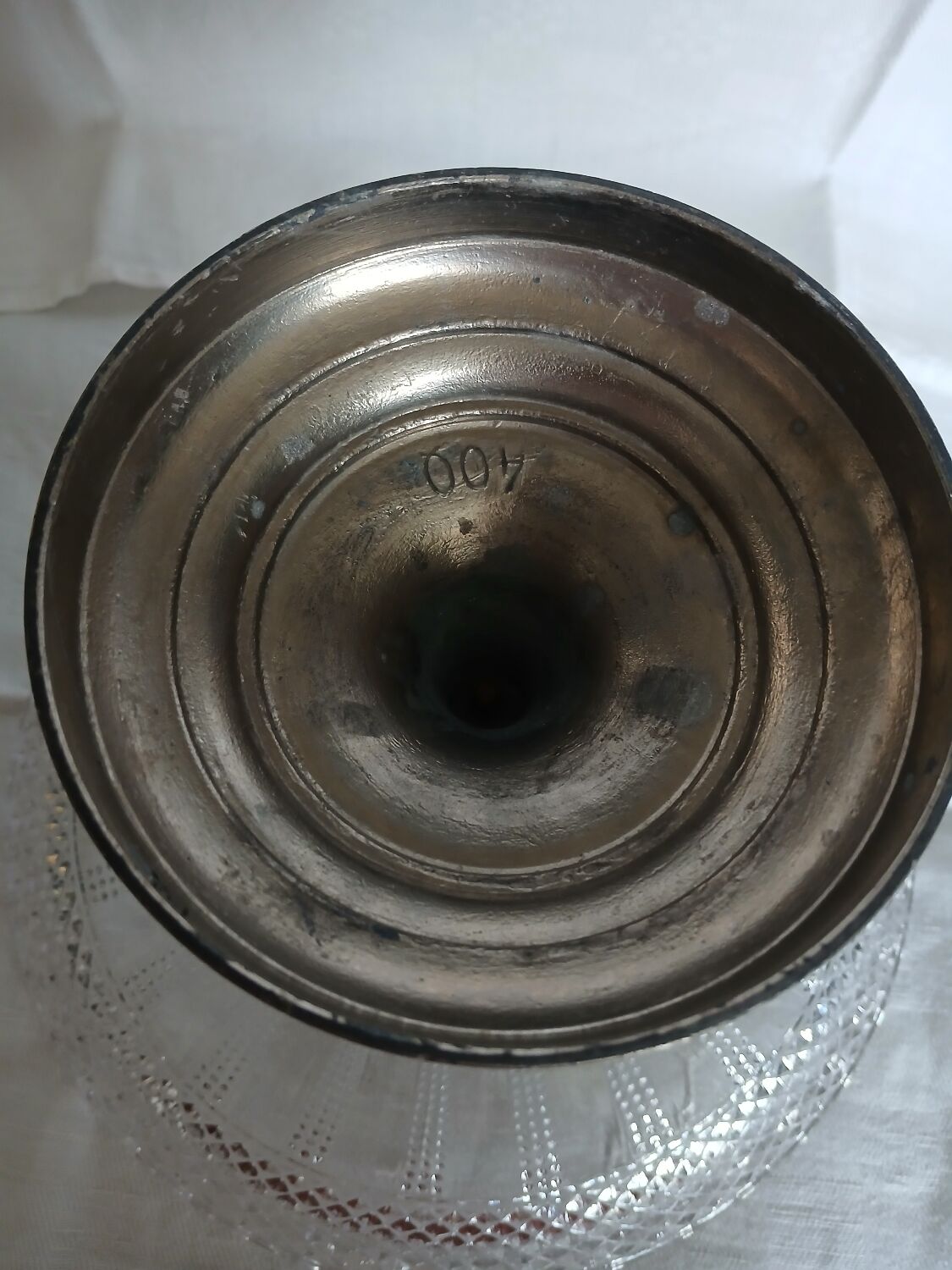 Antique glass and metal fruit bowl