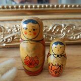 Duo de poupées russes anciennes vintage bois matriochka