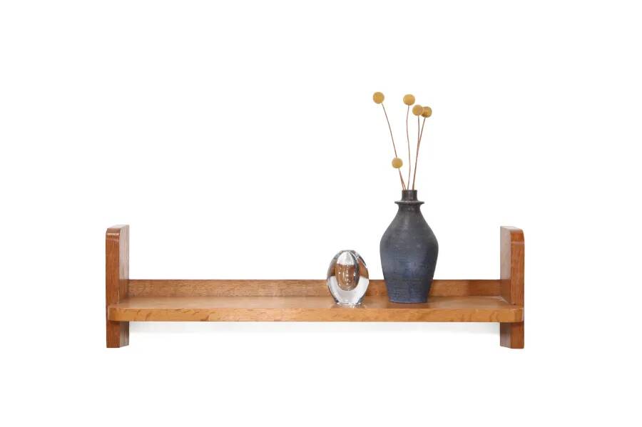 Mid-century oak brutalist wall shelf