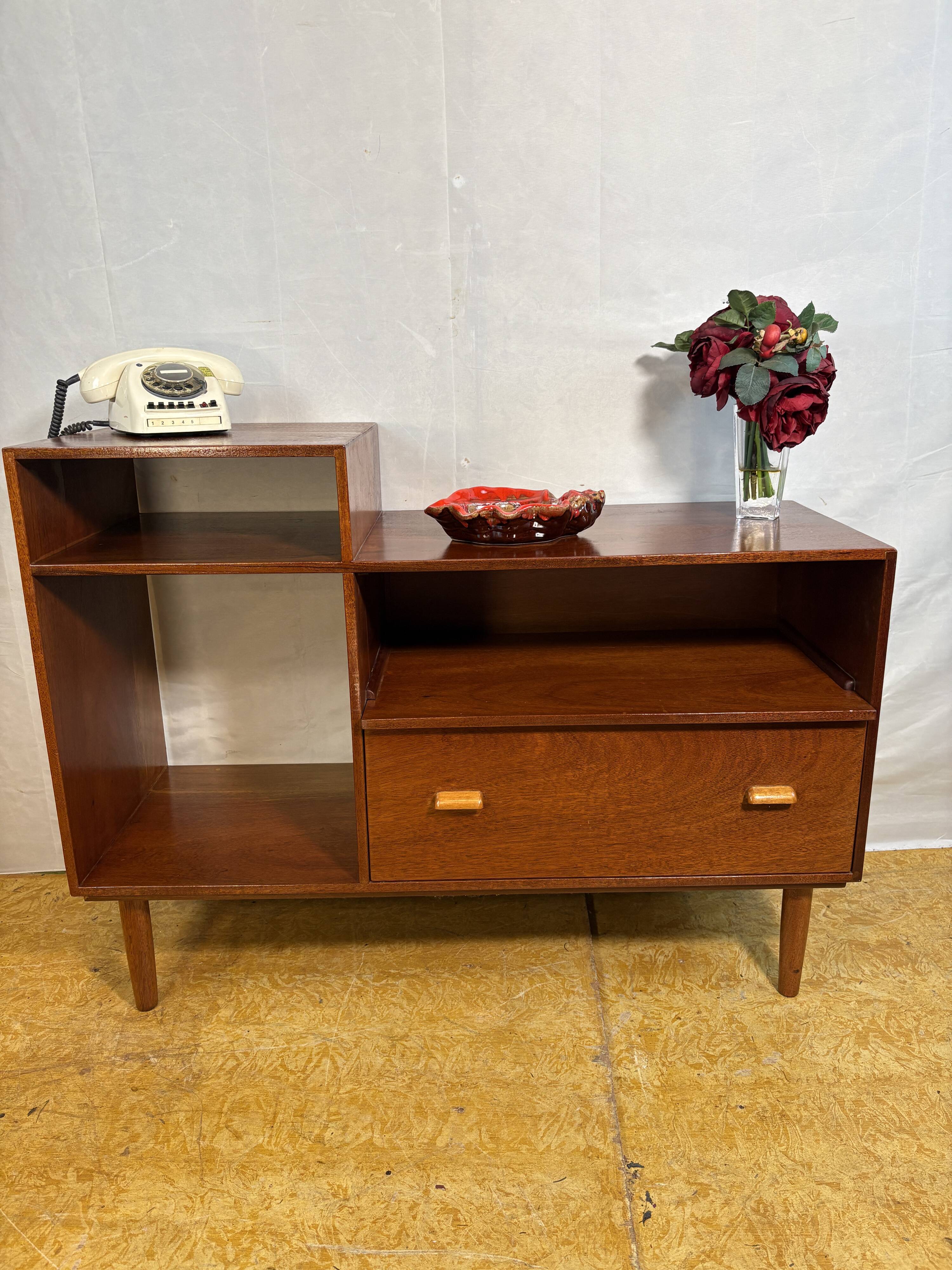 Mid Century Retro Teak Telephone Seat / Media Cabinet (Circa 1960)  A super