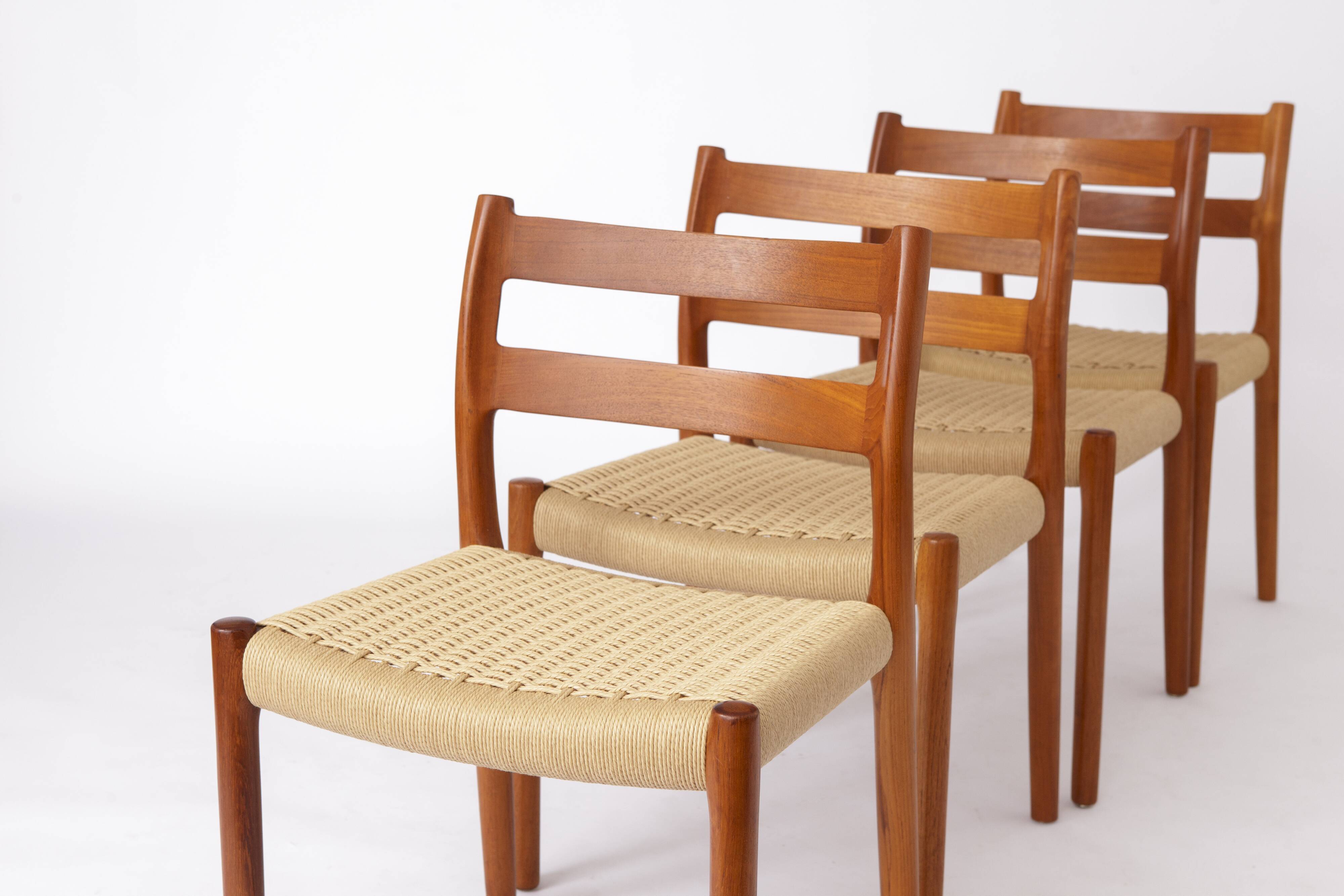 Set of 4 Niels Otto Møller Model 84 Chairs – Danish Teak & Paper Cord, 1970