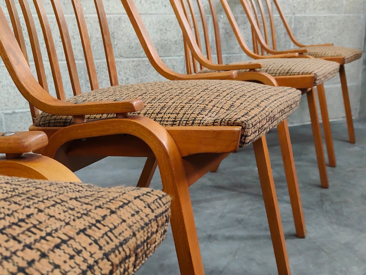 Set of 4 fabric chairs by Ton Bystrice 1960