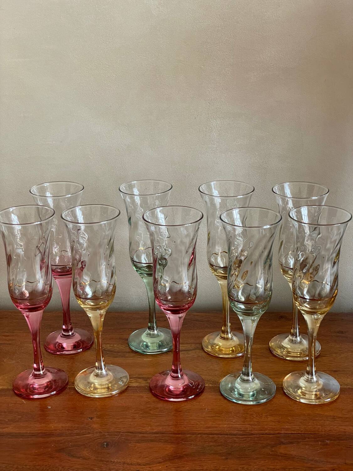 Colorful champagne flutes