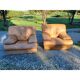 Paire de fauteuils vintage en skaï marron clair