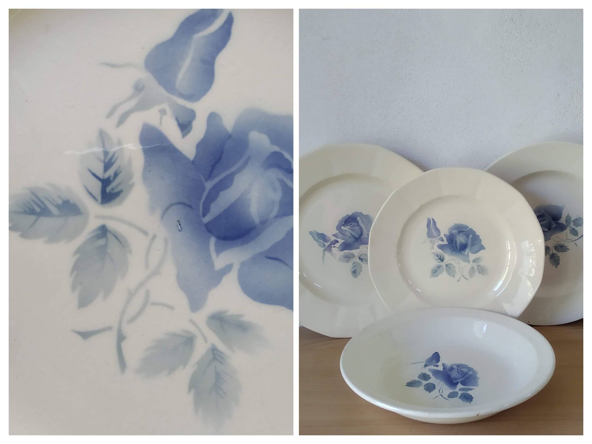 Digoin Sarreguemines Blue Rose Deep Dish