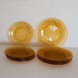 Set of 10 Vereco amber glass sunflower plates