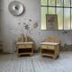 Pair of travertine bedside and rattan palm tree "vivai del sud"
