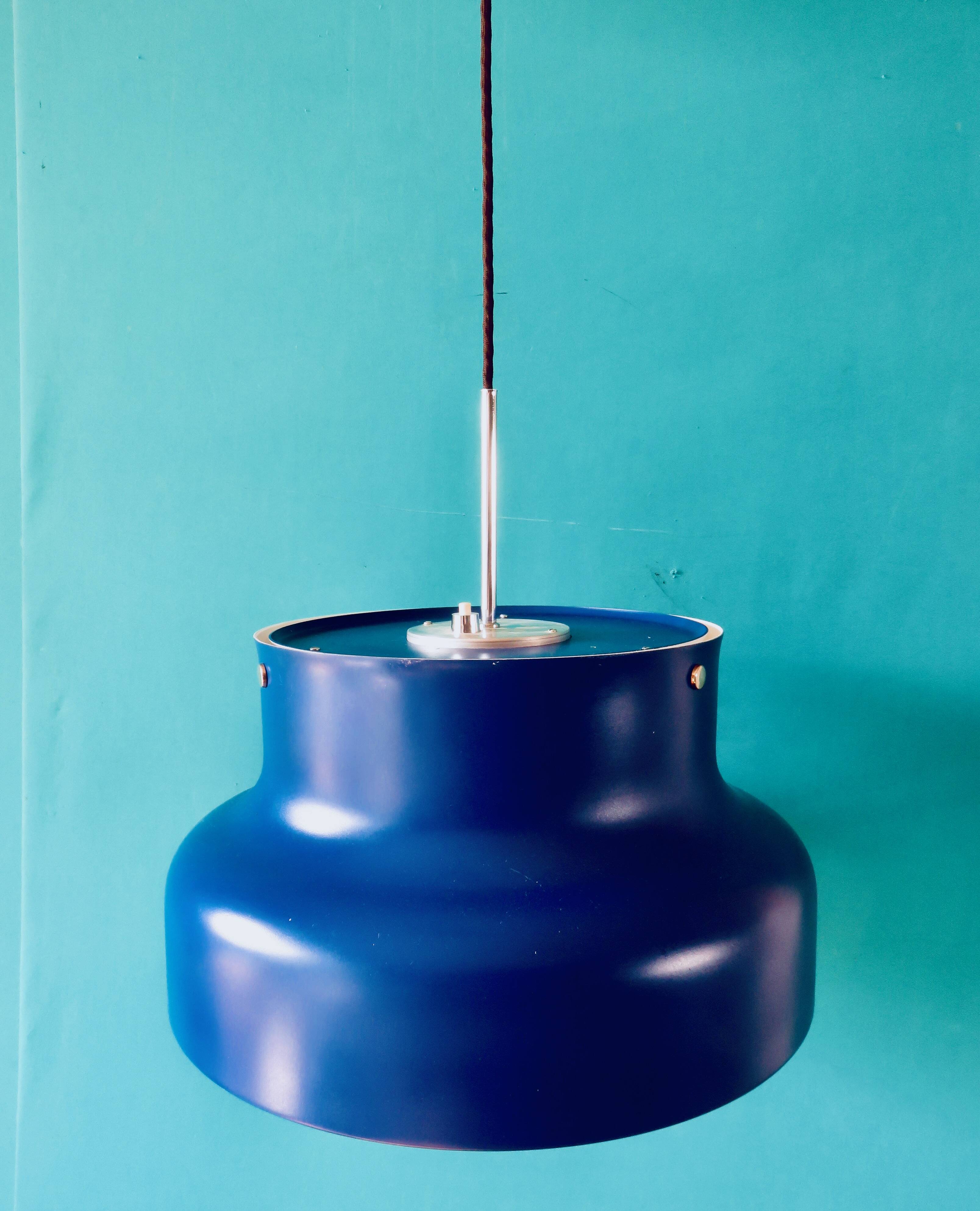 Blue pendant light by Anders Pehrson. Sweden 1970