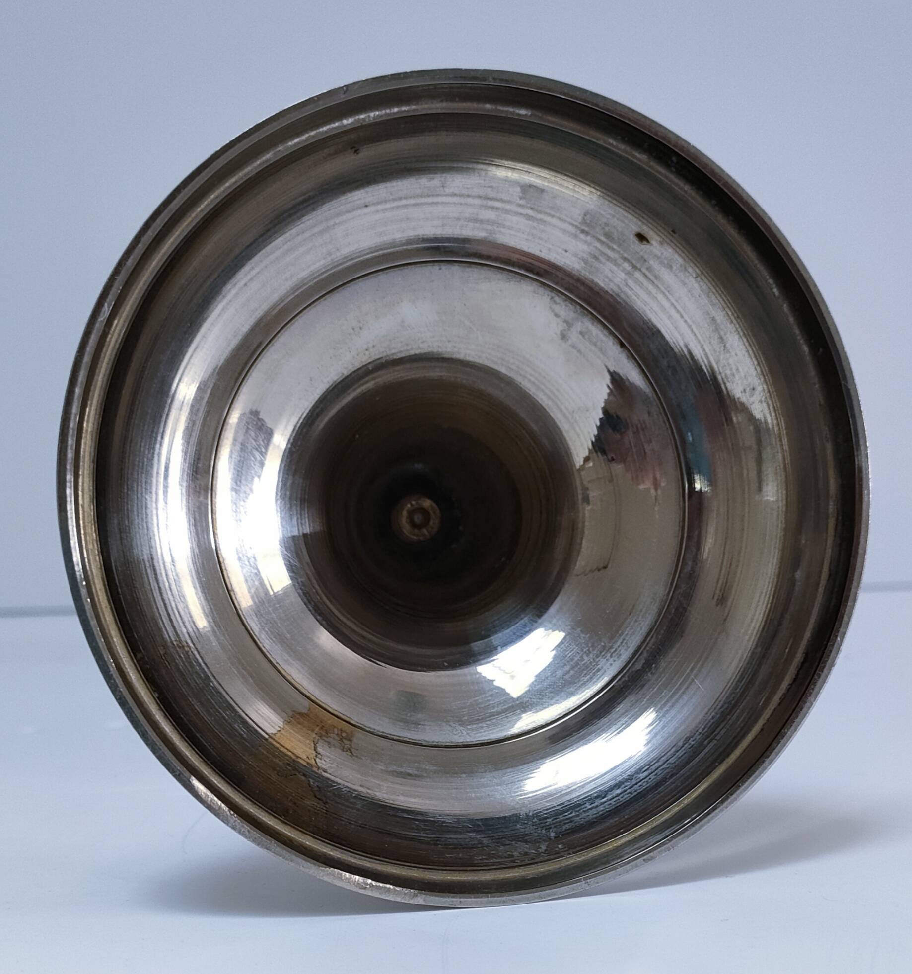 Three vintage metal chrome glass candlesticks