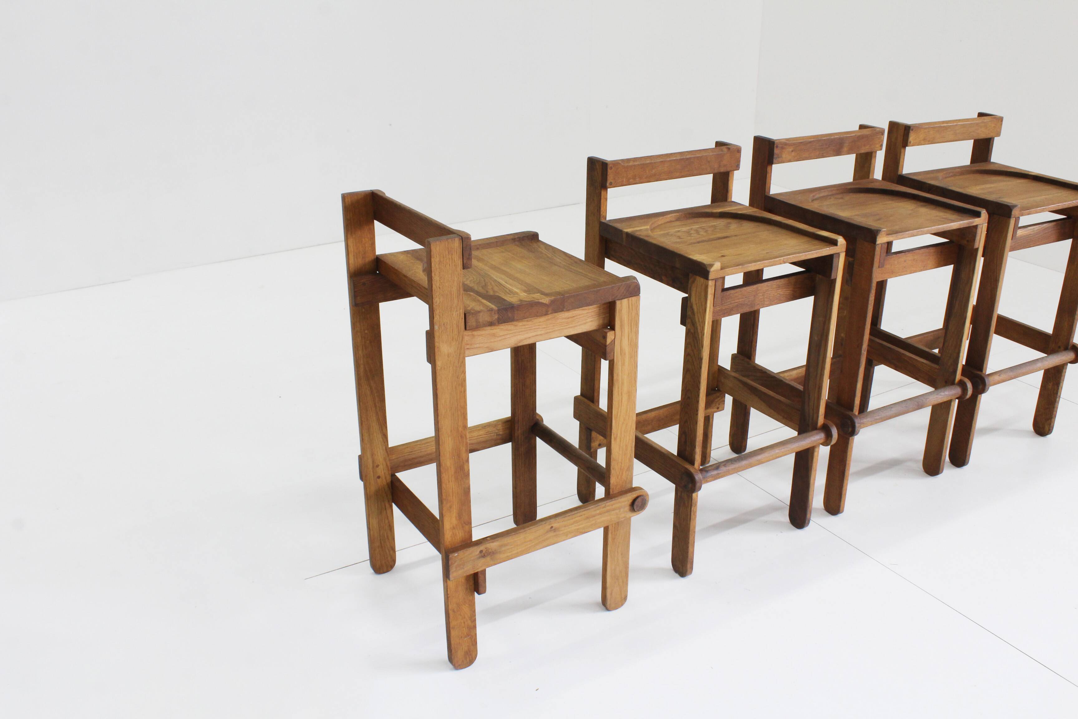 Vintage wooden bar stools 1960, set of 4