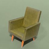 Vintage children's armchair in green skai