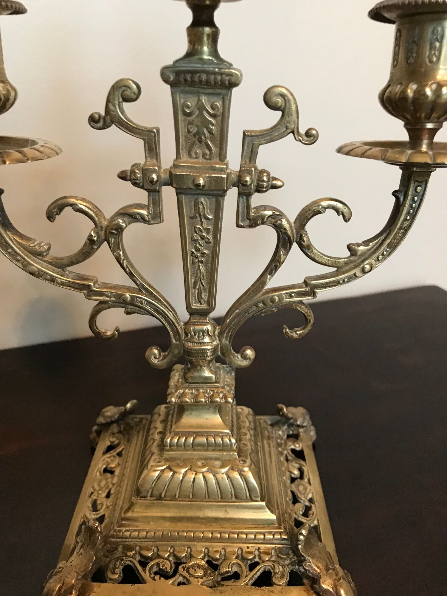 Pair of candelabras or 3-branched chandeliers in gilded bronze late 19th