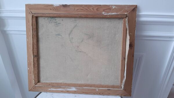 Tableau huile sur toile paysage montagnes vintage