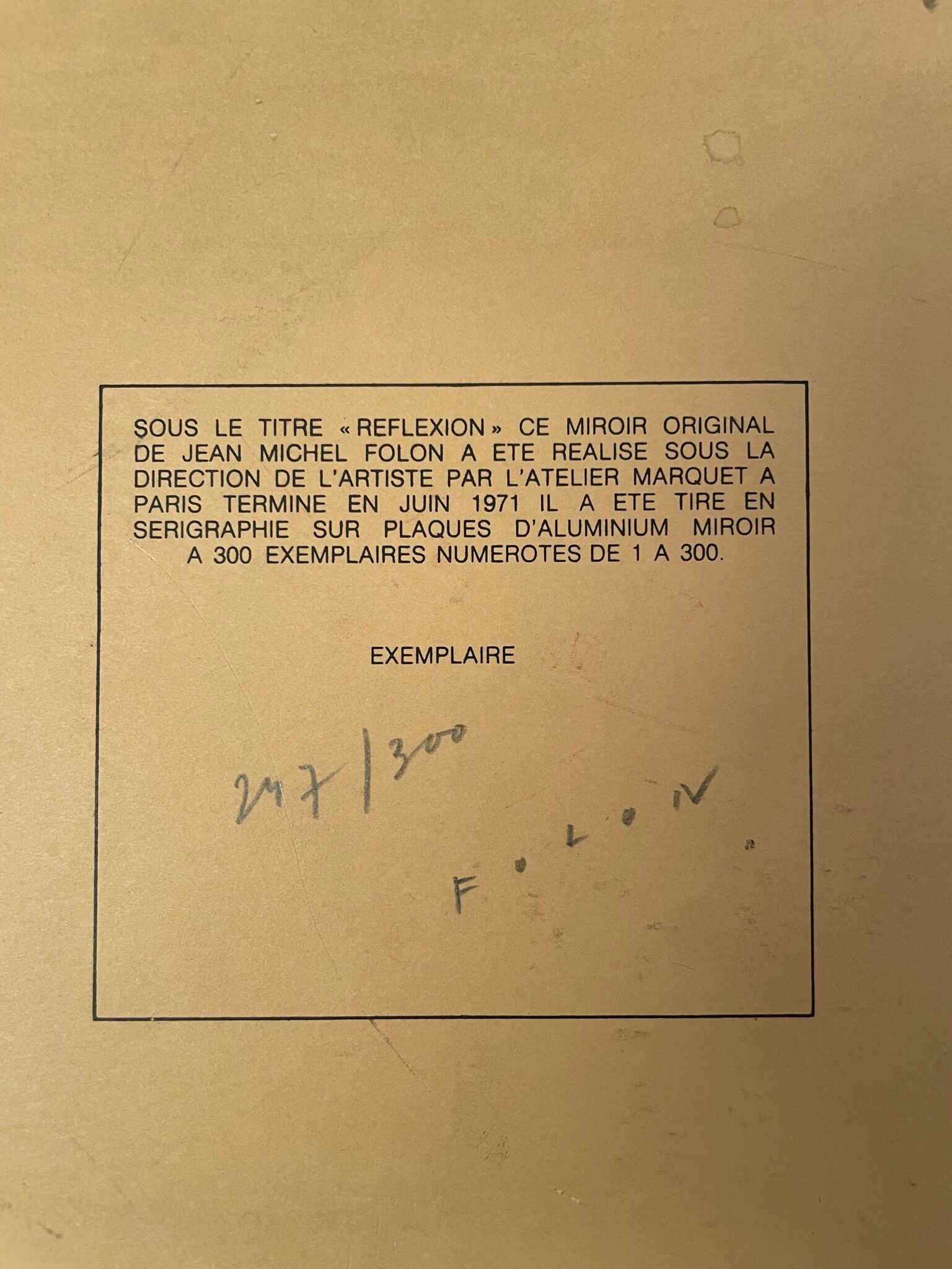 Réflexion mirror by Jean Michel Folon, 1970