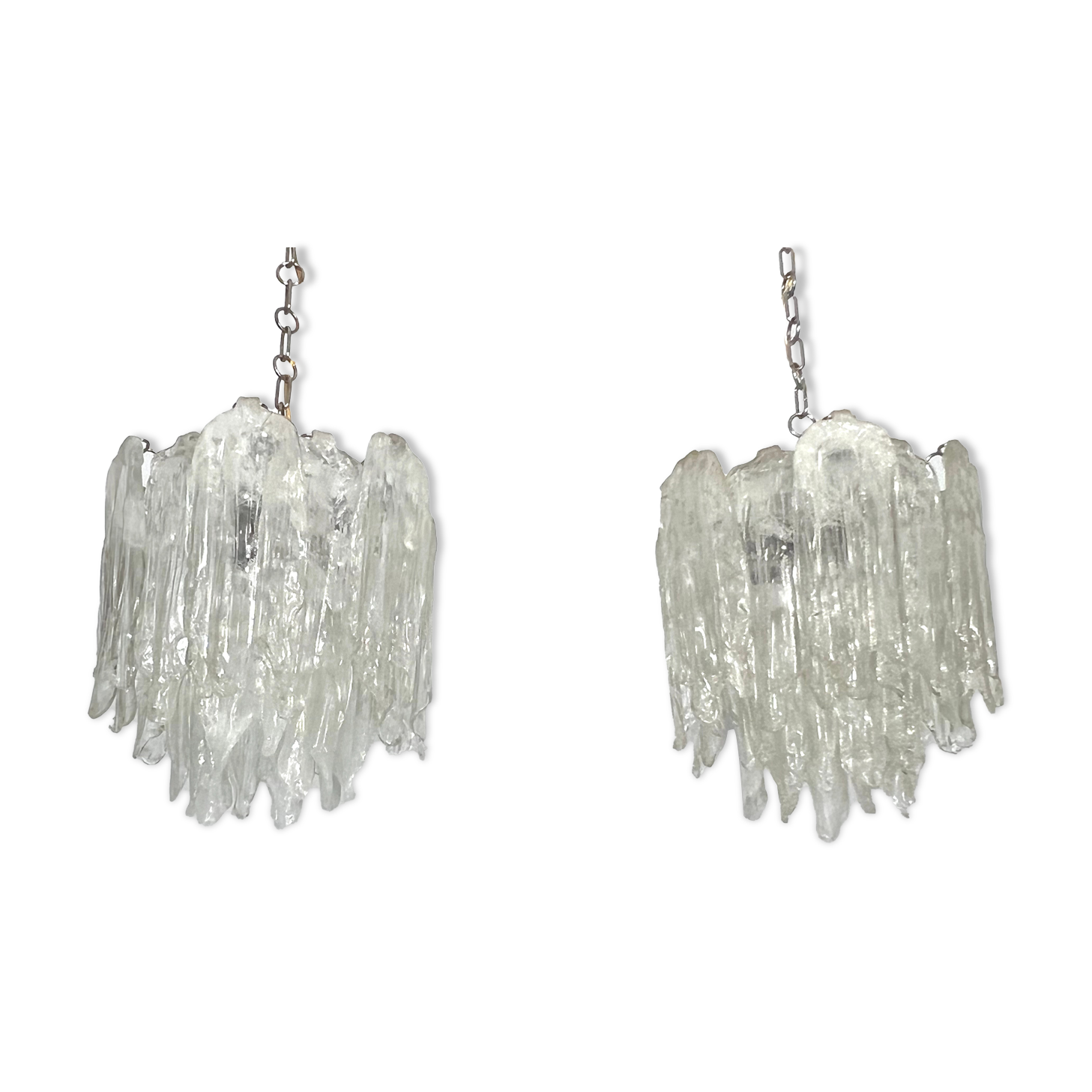Mazzega Ice glass, pair of vintage murano chandeliers from 70s