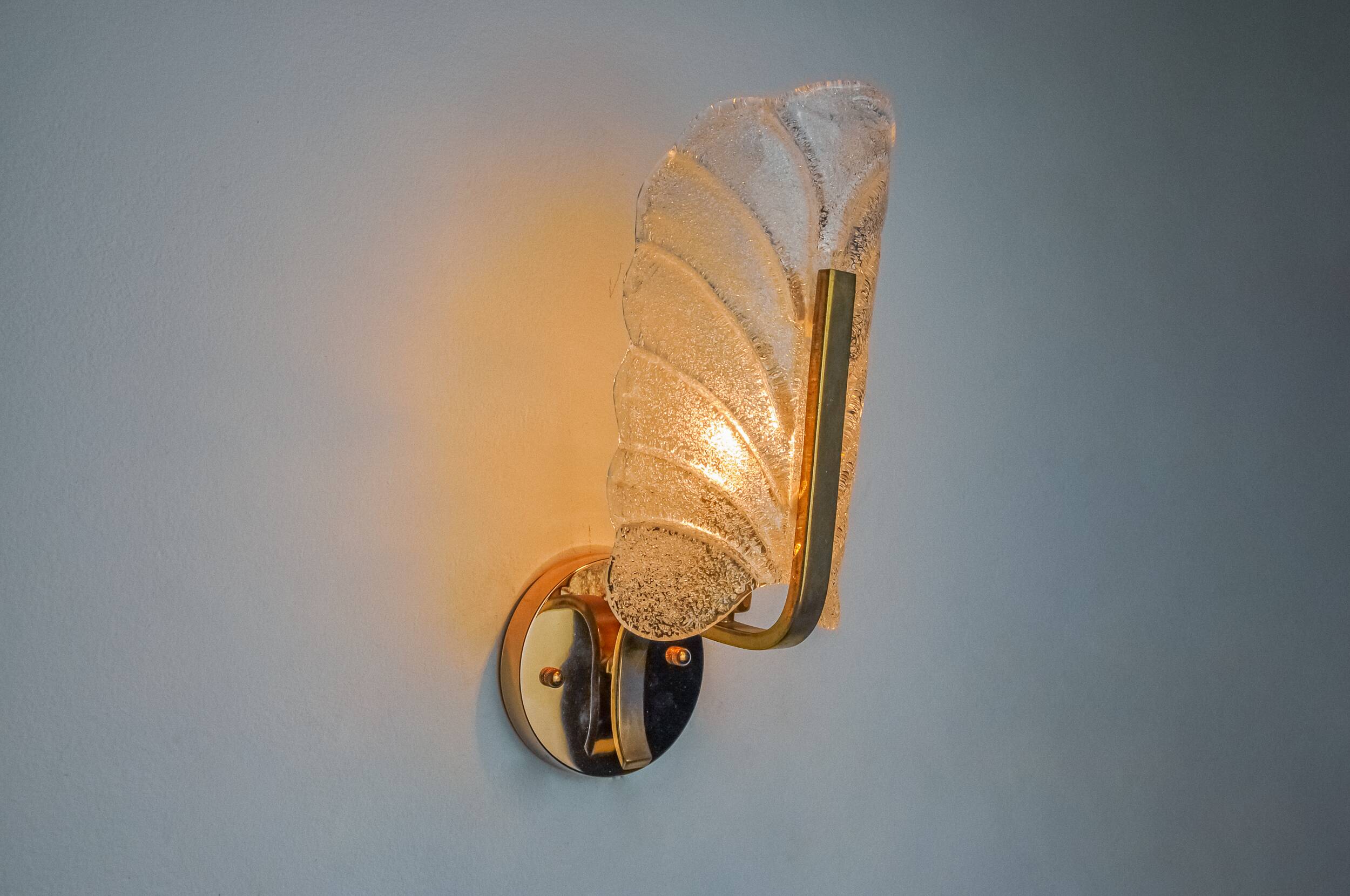 "Leaf" sconces by Carl Fagerlund, Murano glass, Germany, 1970
