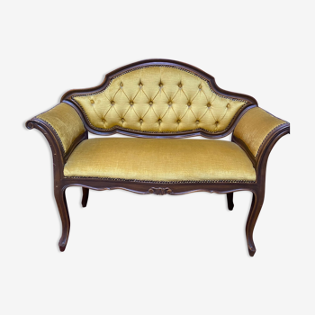 Louis XV style bench upholstered yellow velvet
